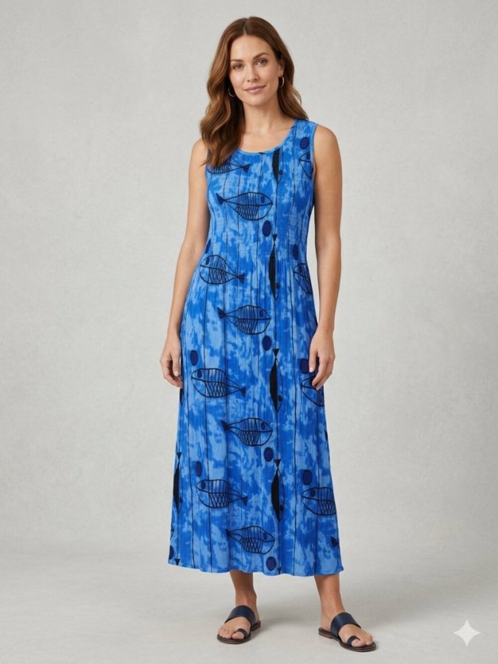 VTG 90s 2000s Serengeti crinkle maxi dress, vibrant blue & black, size L